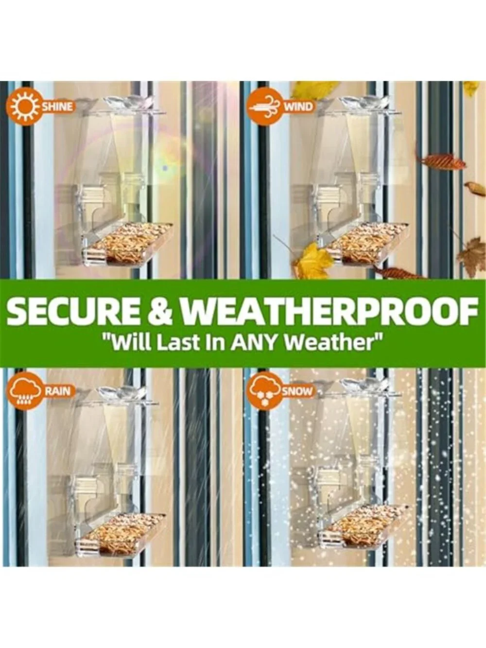 New Window Bird Feeder with Non-Marking Self-Adhesive Hooks, Clear and